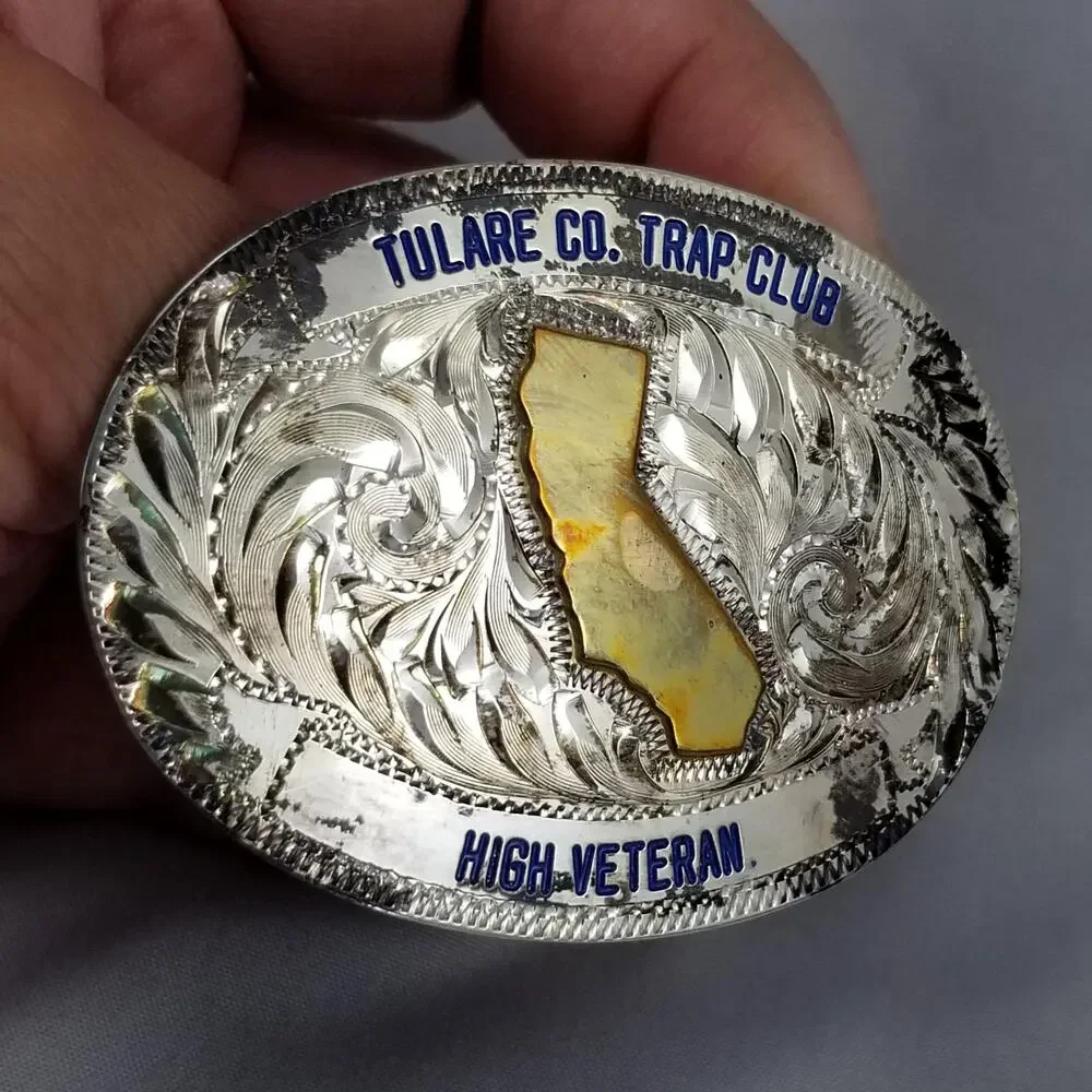 Vintage Belt Buckle Sterling Face‎ Tulare County CA Trap Club High Veteran